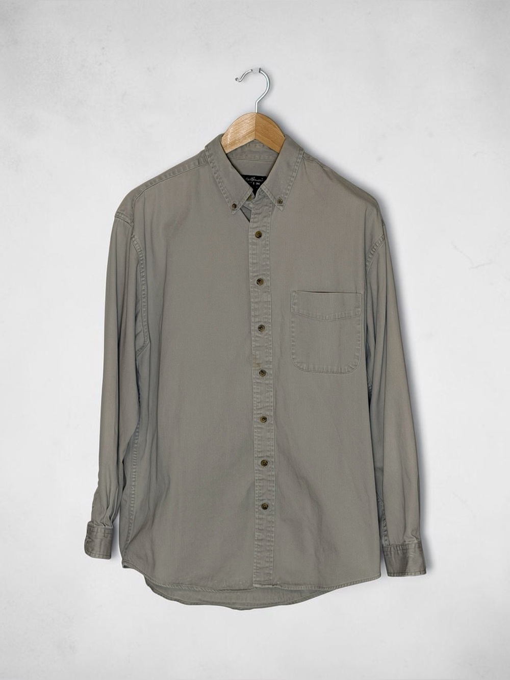 Vintage Eddie Bauer Denim Shirt Men’s Large Stone Gray 100% Cotton Button Down